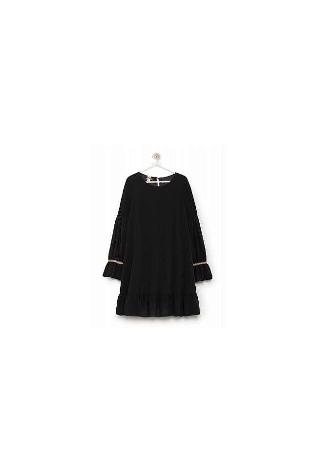 VESTIDO CREPE LISO MANGAS ABULLONADAS VESTIDO CREPE LISO MANGAS ABULLONADAS