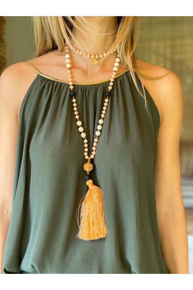 MAXI COLLAR CRISTAL Y POMPON