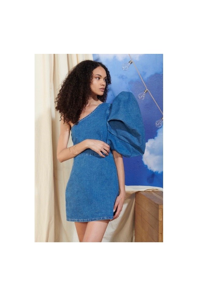 VESTIDO DENIM MANGA ABULLONADA
