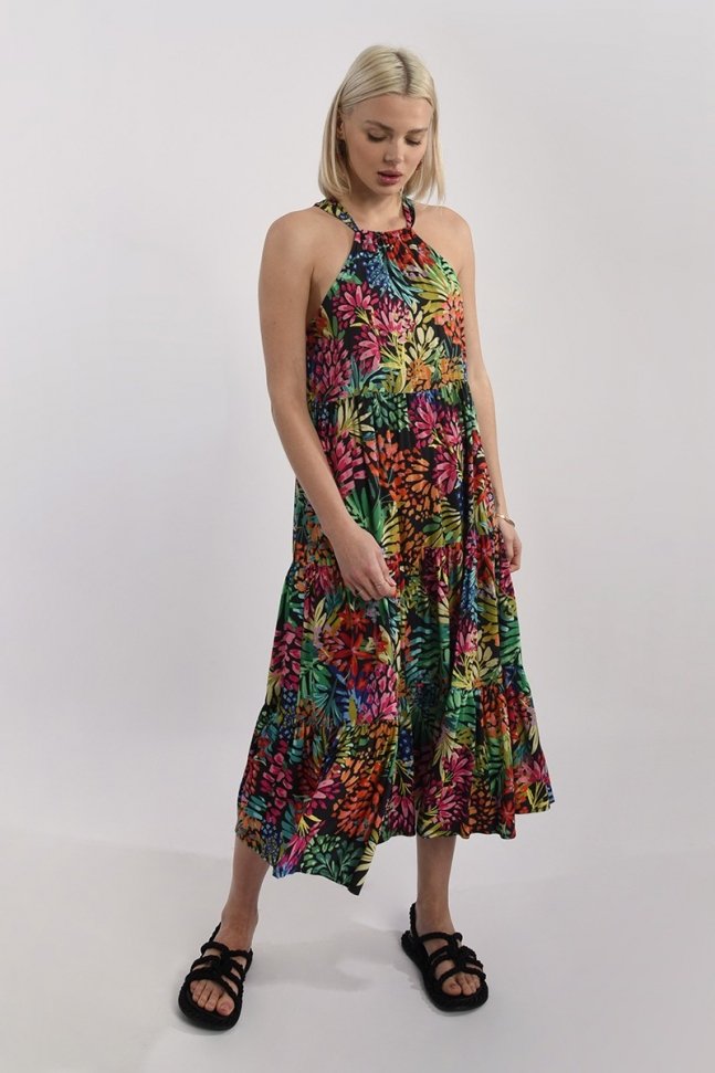 VESTIDO LARGO HALTER TROPICAL