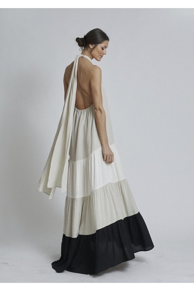 VESTIDO TRICOLOR CUELLO HALTER