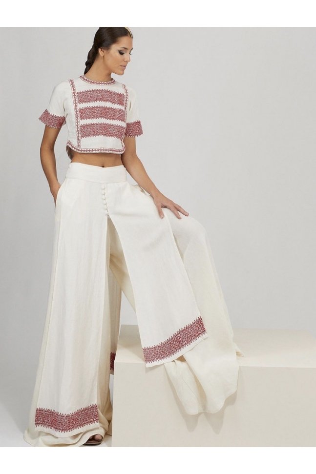 PANTALON PALAZZO CON SOBREFALDA