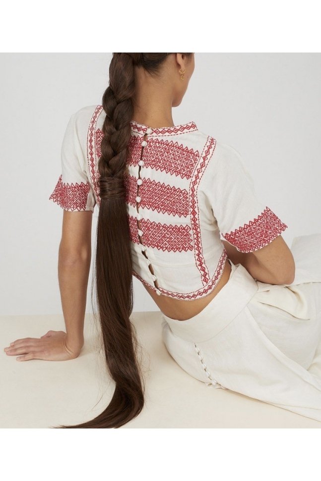 CAMISA CORTA BORDADO ROJO
