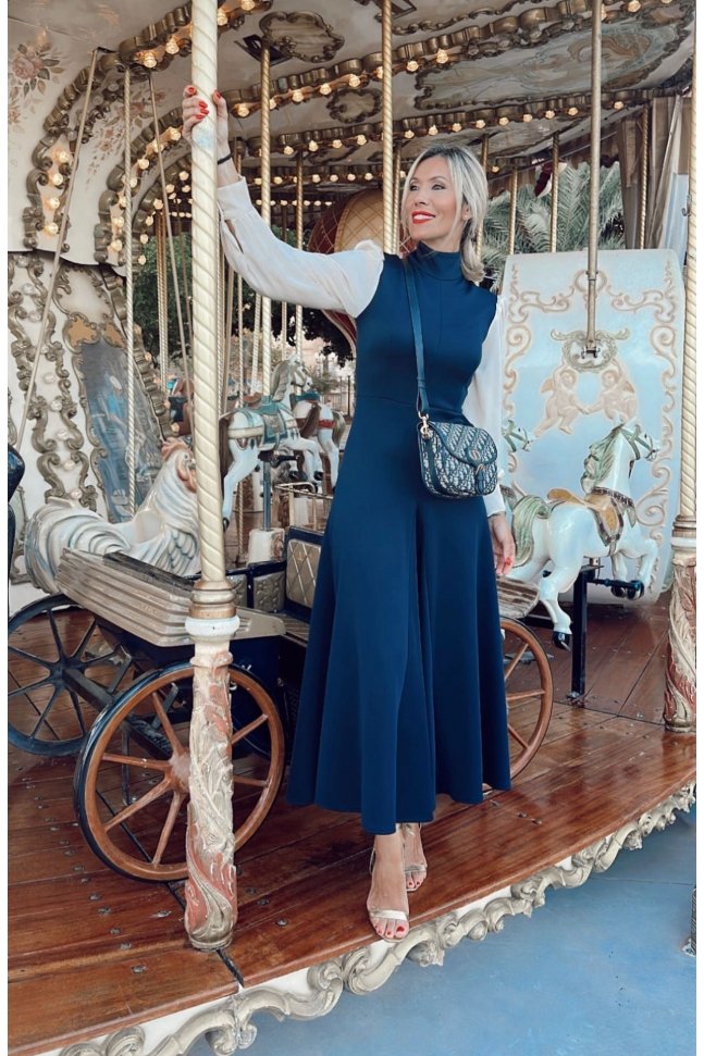 VESTIDO MIDI NEOPRENO CUELLO ALTO